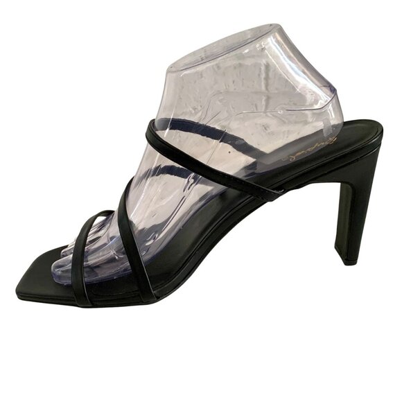 Qupid Kaylee Strappy Heel Mule Sandals US 10 EUR 41 Black PU Leather Slip On - Picture 4 of 8